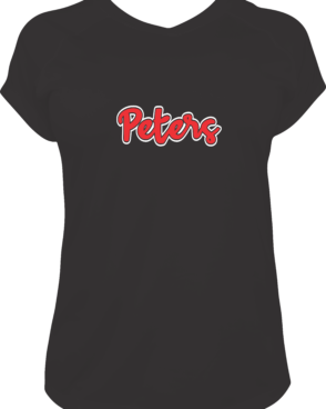 Peters White Outline Cursive Logo